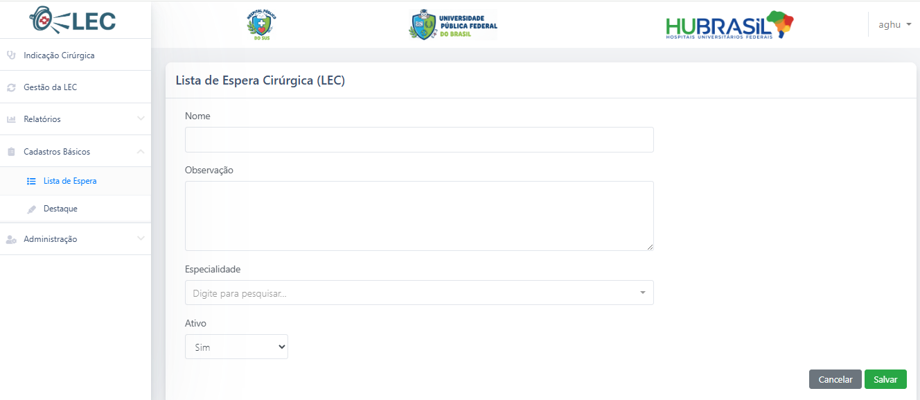 Formulário de cadastro de lista de espera
