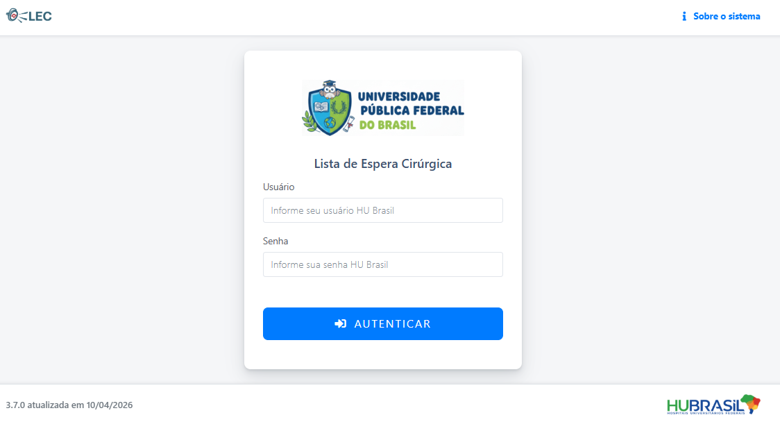 Tela de autenticação da LEC